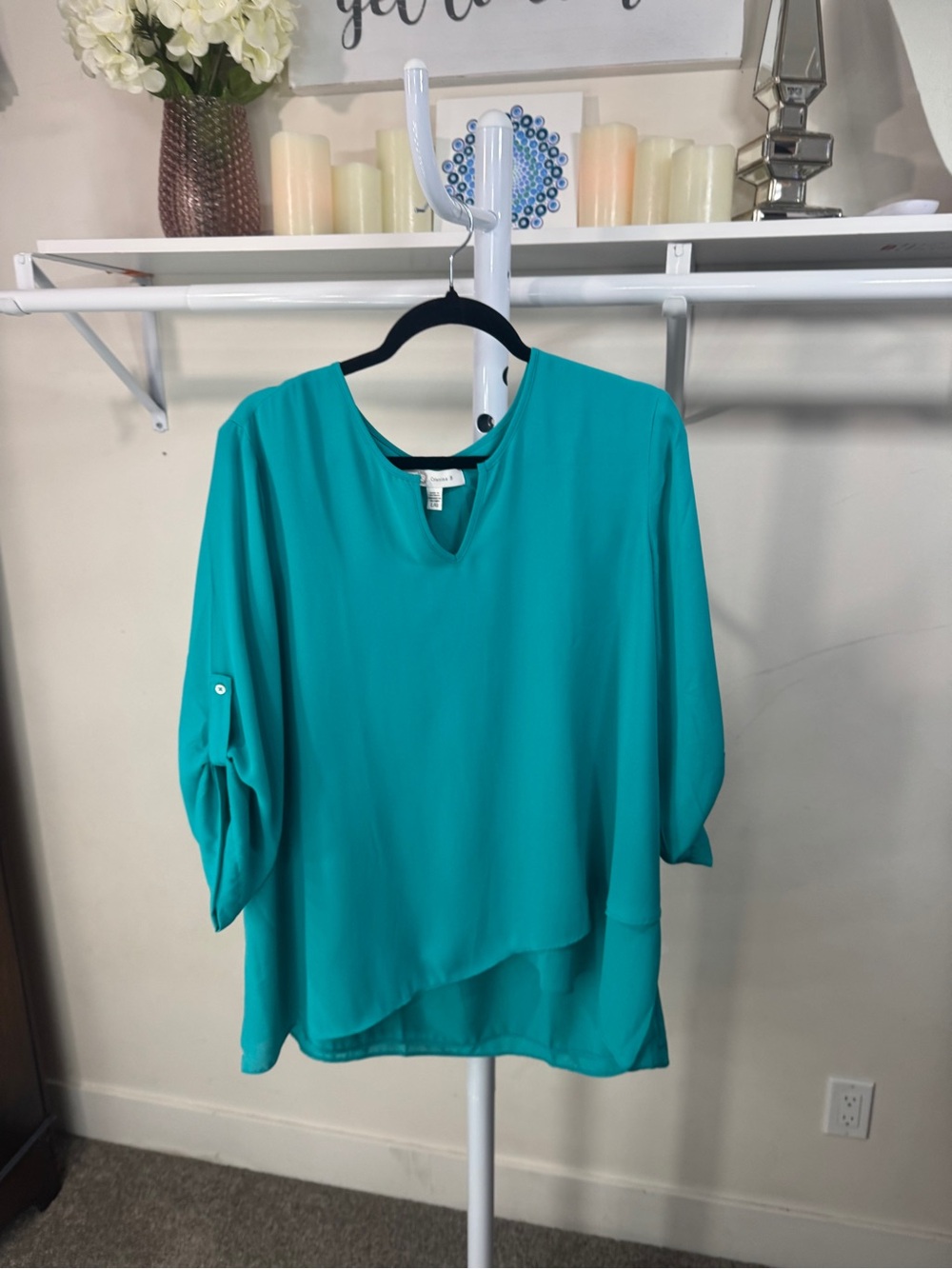 Turquoise Layered Tunic Top with 3/4 Sleeves - Picture 3 of 11